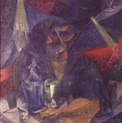 Compositie van de figuur van een vrouw aan een tafel