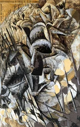 Italië, Milaan, schilderij De aanval van de lansiers