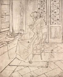 De moeder van de kunstenaar aan het haken, 1907