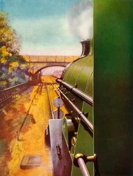 Een vrije weg vanuit de cabine van een Southern Railway Atlantic locomotief, 1935