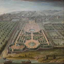 Een Frans landgoed, olieverf op doek, 131 x 130 cm; Franse School, begin 18e eeuw