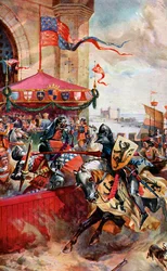 Een steekspel op de London Bridge, 1390, ca. 1920