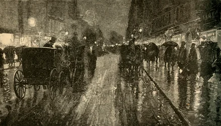 Een Regenachtige Nacht. - Straat verlicht door Elektriciteit, 1882