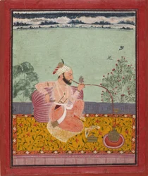 Een Raja die een Waterpijp Rookt. Kota, 1690-1710, Metropolitan museum