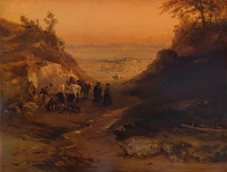Een Rotsachtige Kloof, met Figuren en Paarden
