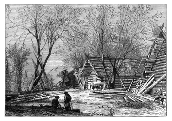 Een Russisch dorp aan de oevers van de Wolga, c1890