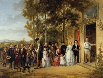 Een bruiloft in de Coeur Volant-kapel in Marly rond 1850 19e eeuw