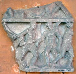 Een bas-reliëf van een gevecht tussen Secutor en Retiarius, 3e eeuw, Rome