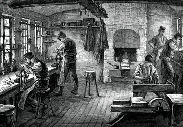 Een messenmakerswinkel, ca. 1880