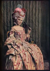 Een jurk van charmante proporties in prachtige Franse brokaat. Periode 1775-85