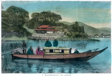 Een woonboot in Japan, 1888