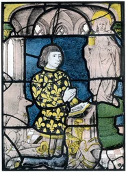 Een ridder de Bernemicourt bij zijn gebeden voor een beeld van St. Maria Magdalena