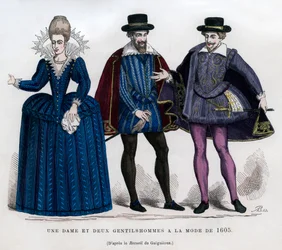 Een dame en twee heren in Franse kleding van 1605, 1882-1884