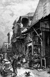 Een marktplein in San Francisco, Californië, VS, midden 19e eeuw, ca. 1880