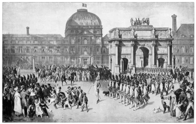 Een militaire parade door Parijs, Frankrijk, 18e eeuw