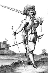 Een musketier bij de introductie van vuurwapens, 1798