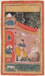 Een pagina uit een Ragamala-serie: Ramakali Ragini van Hindol Raga, c. 1610