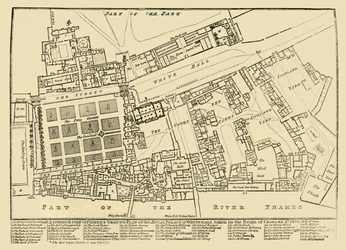 Een verkleinde kopie van Fishers Grondplan van het Koninklijk Paleis van Whitehall, 1680, 1881
