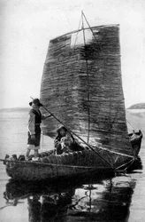 Een rieten balsa zeilboot, Bolivia, 1922