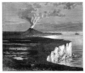 Een schildvulkaan op het eiland Réunion, Indische Oceaan, ca. 1890