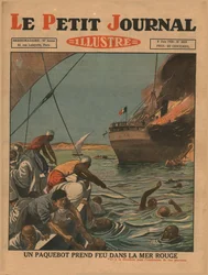 Een schip vat vlam in de Rode Zee, 1930