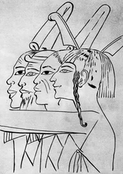 Een schets van Afrikaanse en Aziatische mannen uit het graf van Koning Seti I, Thebe, Egypte, 1936