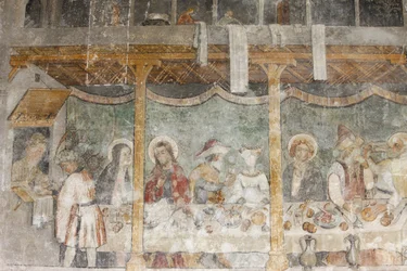 Abdijkerk van Abondance fresco: de bruiloft te Kana, Abondance, Frankrijk