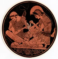 Achilles verbindt de wond van Patroclus, ca. 1900