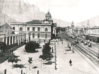 Adderley Street, met de Commercial Exchange en Standard Bank, Kaapstad, Zuid-Afrika, 1895