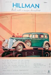 Advertentie voor Hillman-motorauto