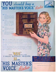 Advertentie voor His Masters Voice radio