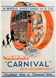 Advertentie voor Mackintoshs Carnival toffee assortimenten, 1930