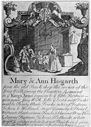Advertentie voor Mary en Ann Hogarths stoffenwinkel, begin-midden 18e eeuw, 1901