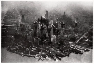 Luchtfoto van Manhattan, New York City, VS, vanuit een Zeppelin, 1928-1933