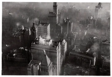 Luchtfoto van Manhattan, New York City, VS, vanuit een Zeppelin