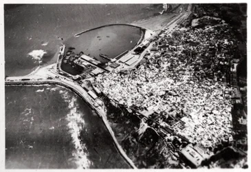 Luchtfoto van Tanger, Marokko, vanuit een Zeppelin, 1930