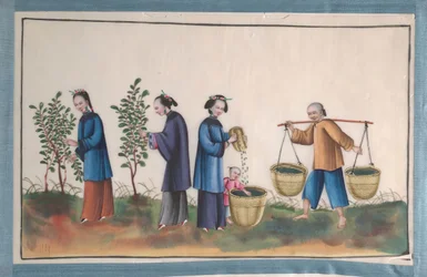 Album met Twaalf Schilderijen van Mensen die Zijde Maken, 19e eeuw