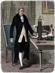 Alessandro Volta, Italiaanse natuurkundige, demonstreert zijn elektrische batterij, c1800 c1870