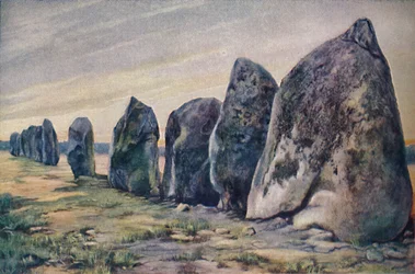 Alinements bij Carnac, Bretagne, Frankrijk, ca. 1920