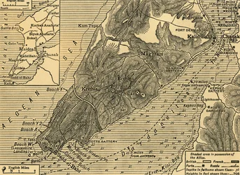 Geallieerde posities op het Gallipoli-schiereiland in Turkije, Eerste Wereldoorlog, juli 1915, ca. 1920