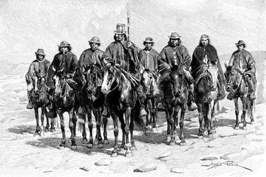 Een Araucaanse Mapuche-hoofdman en zijn staf, Chili-Argentinië