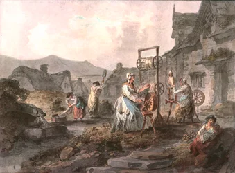 Een Buitenscène van Vrouwen aan het Werk, ca. 1900