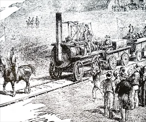 Een locomotief gebouwd door George Stephenson
