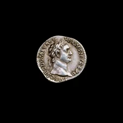 Oude Romeinse munt met afbeelding van Domitianus, 81-96 n.Chr.
