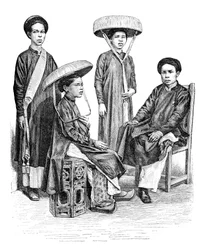 Annamese stamhoofden en vrouwen, Vietnam, 1895