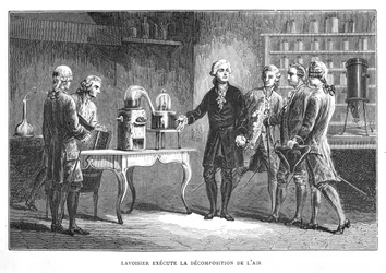 Antoine Laurent Lavoisier, Franse chemicus, demonstreert zijn ontdekking van zuurstof, 1776 1874