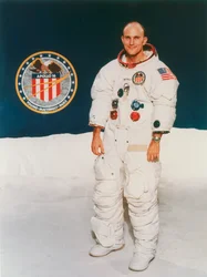 Apollo 16 astronaut Thomas Mattingly in ruimtepak, 1971