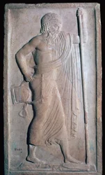 Archaïsch Romeins reliëf van Apollo