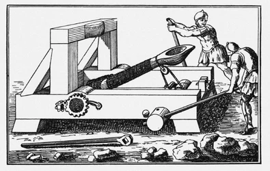 Archimedes Belegeringskatapult. Uit De Geschiedenissen door Polybius, 1727
