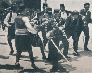 Arrestatie van Gavrilo Princip, moordenaar van aartshertog Franz Ferdinand, 1914